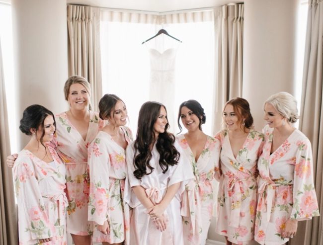 Bridal party laughing